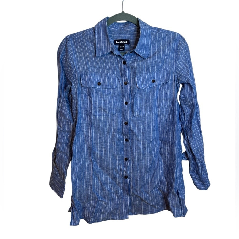 Lands’ End Striped Linen Button Down Tunic